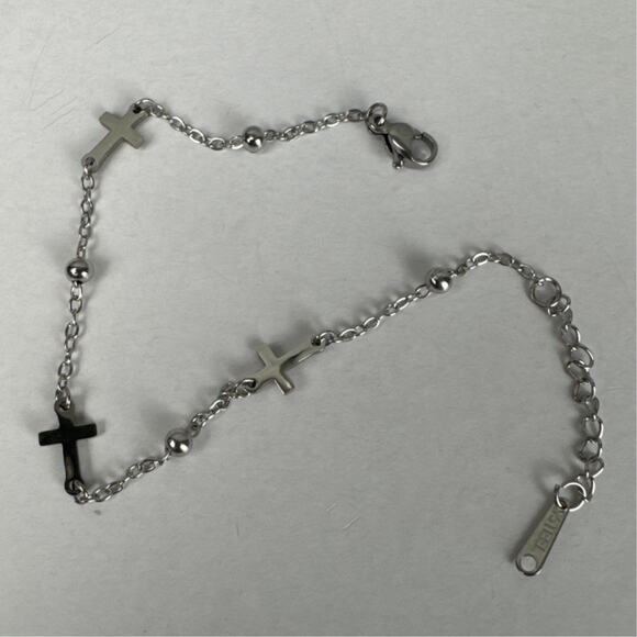 Stainless Steel Cross Bracelet Lobster Closure Dainty Silver Adjustable Jewelry - Picture 2 of 5